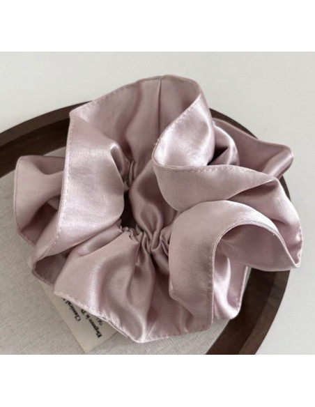 GUMKA DUŻA SCRUNCHIE  MARSZCZONA  PODWÓJNA XXL PUDROWY RÓŻ  ŚR. 14 CM