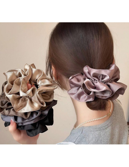 GUMKA DUŻA SCRUNCHIE MARSZCZONA  PODWÓJNA XXL  ŚR. 14 CM BEŻOWY