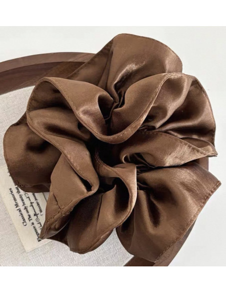 GUMKA DUŻA SCRUNCHIE MARSZCZONA  PODWÓJNA XXL  ŚR. 14 CM BRĄZOWY
