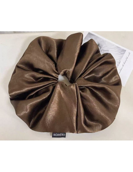 GUMKA DUŻA SCRUNCHIE SATYNOWA  XXXL SATYNA ŚR. 22 CM BRĄZOWY