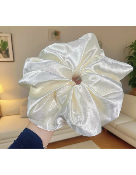 GUMKA DUŻA SCRUNCHIE SATYNOWA  XXXL SATYNA ŚR. 22 CM BIAŁY ECRU