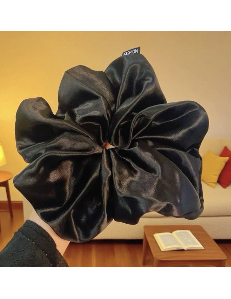 GUMKA DUŻA SCRUNCHIE SATYNOWA  XXXL SATYNA ŚR. 22 CM CZARNY