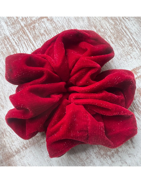 GUMKA DUŻA SCRUNCHIE MEGA XXXL AKSAMITNA Z BROKATEM ŚR. 16-18 CM CZERWONY