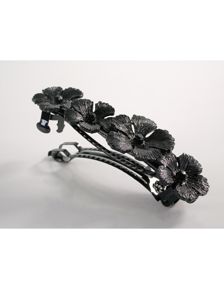 KLAMRA SZCZĘKOWA CZARNE KWIATY LOLITA AKCESORIA Z CYRKONIAMI