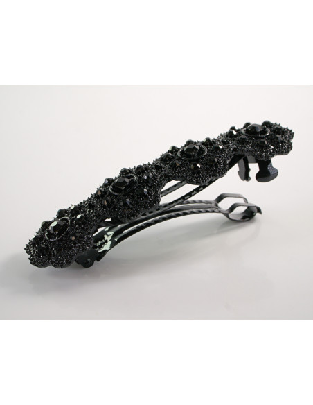 KLAMRA SZCZĘKOWA CZARNE KWIATY LOLITA AKCESORIA CZARNY Z CYRKONIAMI