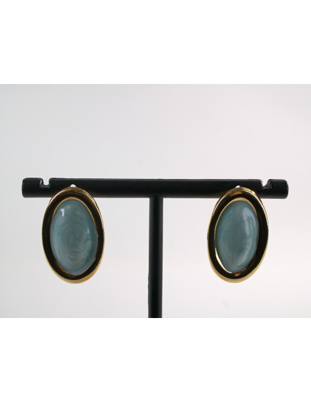 Kolczyki ZŁOTO- TURKUSOWE ELIPSY  LOLITA AKCESORIA STAL CHIRURGICZNA