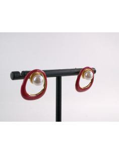 Kolczyki ZŁOTO- CZERWONE  MUSZLE Z PERŁĄ  LOLITA... 2