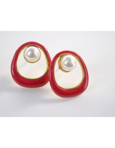 Kolczyki ZŁOTO- CZERWONE  MUSZLE Z PERŁĄ...