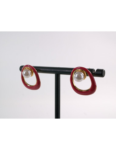 Kolczyki ZŁOTO- CZERWONE  MUSZLE Z PERŁĄ...