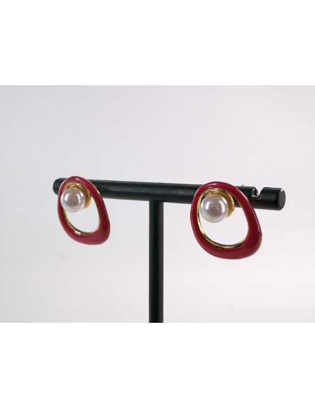 Kolczyki ZŁOTO- CZERWONE  MUSZLE Z PERŁĄ  LOLITA AKCESORIA STAL CHIRURGICZNA