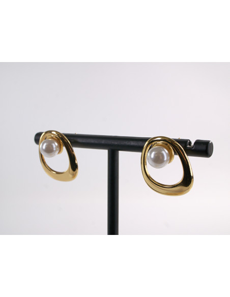 Kolczyki ZŁOTE  MUSZLE Z PERŁĄ  LOLITA AKCESORIA STAL CHIRURGICZNA