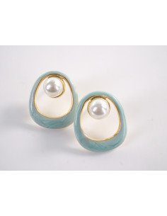 Kolczyki ZŁOTO- TURKUSOWE  MUSZLE Z PERŁĄ  LOLITA...