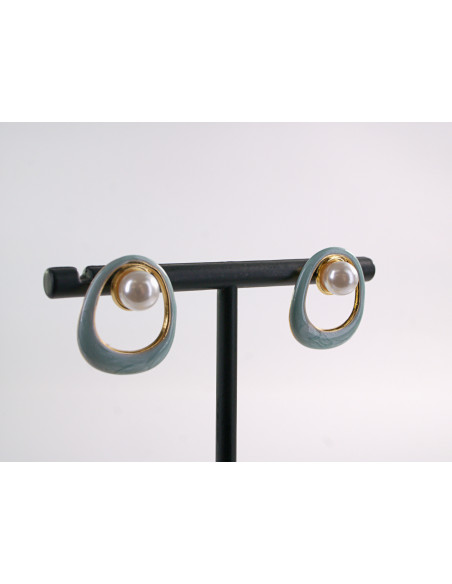 Kolczyki ZŁOTO- TURKUSOWE  MUSZLE Z PERŁĄ  LOLITA AKCESORIA STAL CHIRURGICZNA