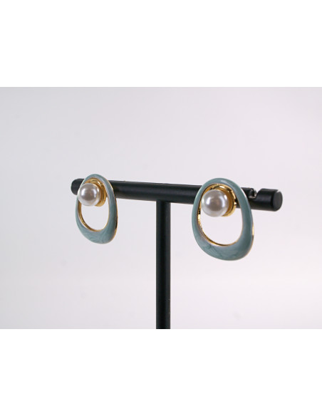 Kolczyki ZŁOTO- TURKUSOWE  MUSZLE Z PERŁĄ  LOLITA AKCESORIA STAL CHIRURGICZNA