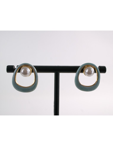 Kolczyki ZŁOTO- TURKUSOWE  MUSZLE Z PERŁĄ...