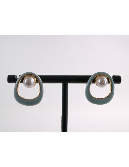 Kolczyki ZŁOTO- TURKUSOWE  MUSZLE Z PERŁĄ  LOLITA AKCESORIA STAL CHIRURGICZNA