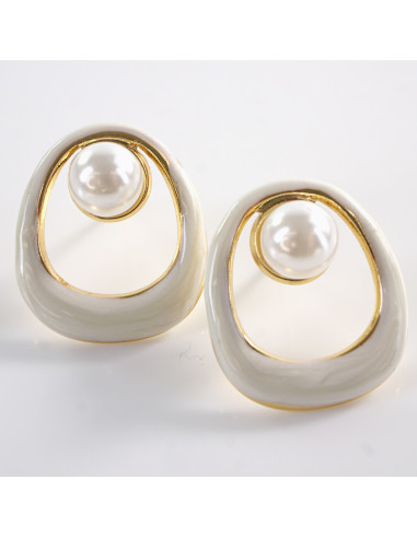 Kolczyki ZŁOTO- BIAŁE  MUSZLE Z PERŁĄ  LOLITA...