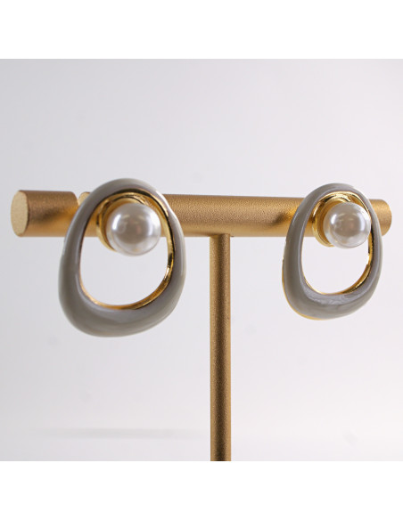 Kolczyki ZŁOTO- BIAŁE  MUSZLE Z PERŁĄ  LOLITA AKCESORIA STAL CHIRURGICZNA