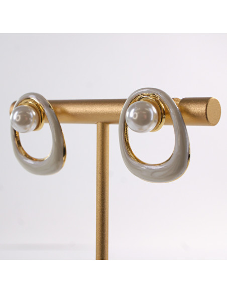 Kolczyki ZŁOTO- BIAŁE  MUSZLE Z PERŁĄ  LOLITA AKCESORIA STAL CHIRURGICZNA