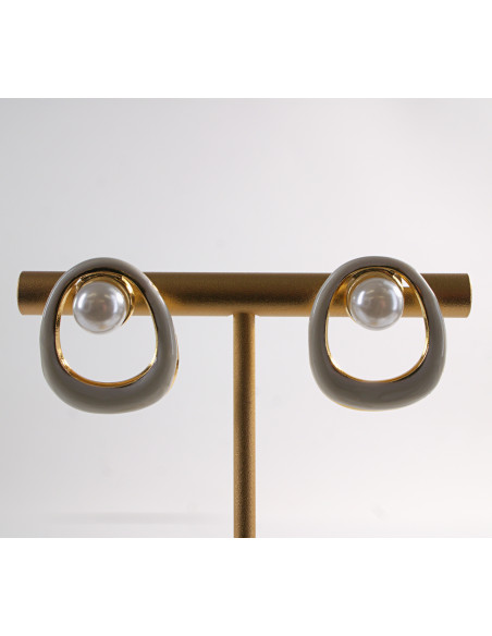 Kolczyki ZŁOTO- BIAŁE  MUSZLE Z PERŁĄ  LOLITA AKCESORIA STAL CHIRURGICZNA