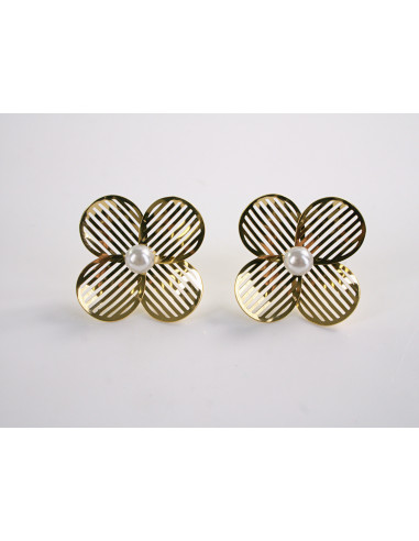 Kolczyki ZŁOTE AŻUROWE KWIATY  Z PEREŁKĄ LOLITA...