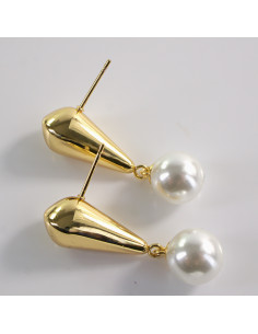 Kolczyki ZŁOTE ŁEZKI Z PEREŁKĄ  STAL CHIRURGICZNA LOLITA...