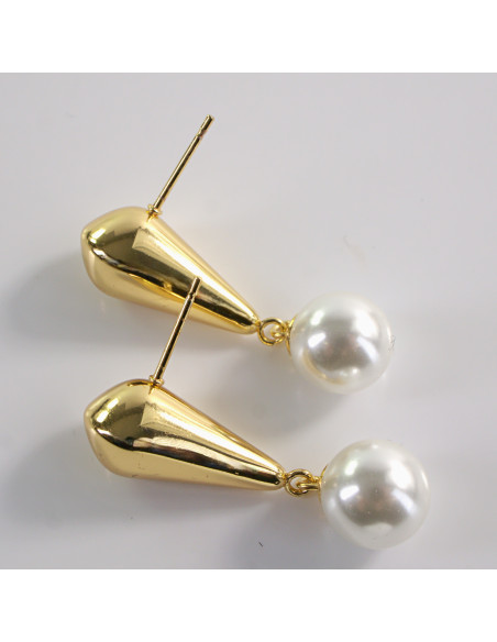 Kolczyki ZŁOTE ŁEZKI Z PEREŁKĄ  STAL CHIRURGICZNA LOLITA AKCESORIA