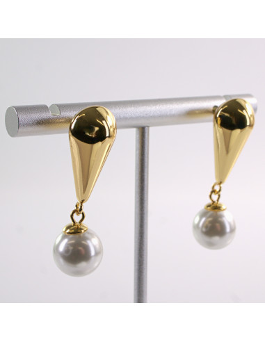 Kolczyki ZŁOTE ŁEZKI Z PEREŁKĄ  STAL...