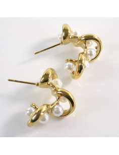 Kolczyki ZŁOTE ZAWIJASY Z PEREŁKĄ  STAL CHIRURGICZNA...