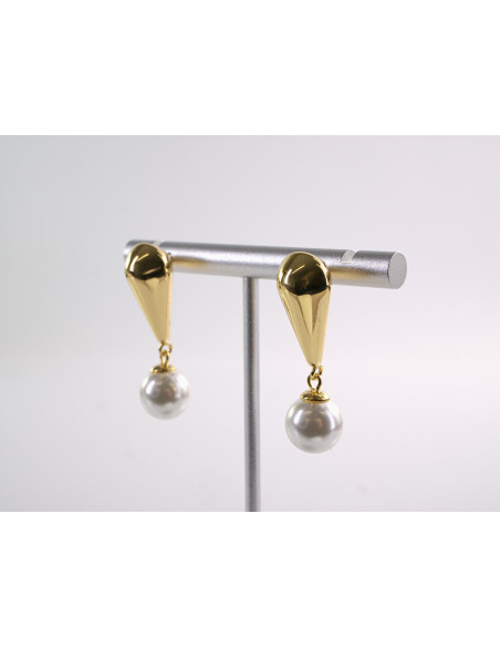 Kolczyki ZŁOTE ŁEZKI Z PEREŁKĄ  STAL CHIRURGICZNA LOLITA AKCESORIA