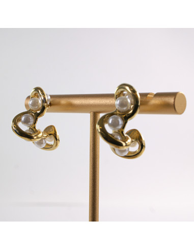 Kolczyki ZŁOTE ZAWIJASY Z PEREŁKĄ  STAL...