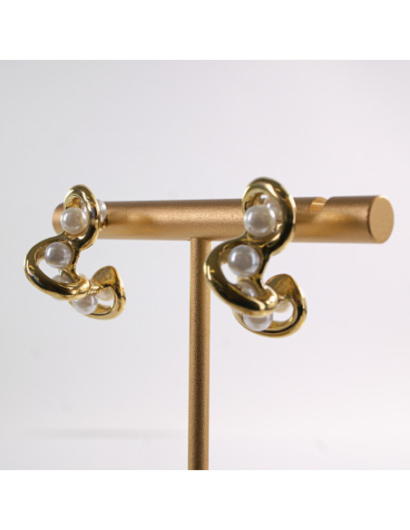 Kolczyki ZŁOTE ZAWIJASY Z PEREŁKĄ  STAL CHIRURGICZNA LOLITA AKCESORIA
