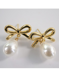 Kolczyki ZŁOTE KOKARDKI  Z PEREŁKĄ  STAL CHIRURGICZNA...