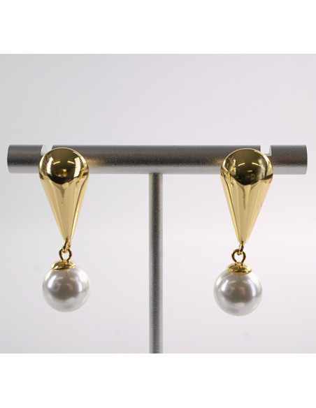 Kolczyki ZŁOTE ŁEZKI Z PEREŁKĄ  STAL CHIRURGICZNA LOLITA AKCESORIA