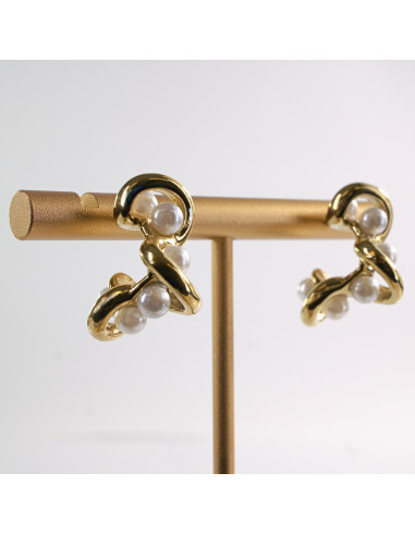 Kolczyki ZŁOTE ZAWIJASY Z PEREŁKĄ  STAL...