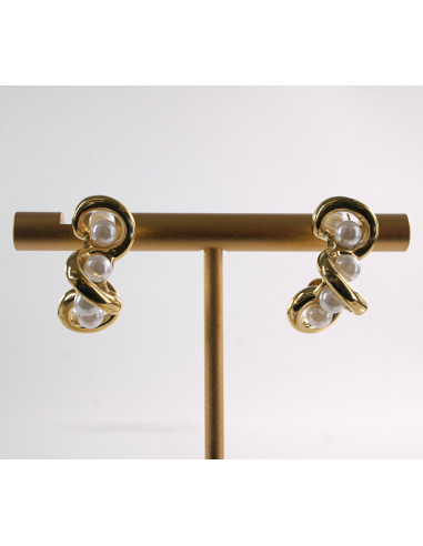 Kolczyki ZŁOTE ZAWIJASY Z PEREŁKĄ  STAL...