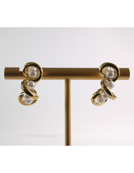 Kolczyki ZŁOTE ZAWIJASY Z PEREŁKĄ  STAL CHIRURGICZNA LOLITA AKCESORIA