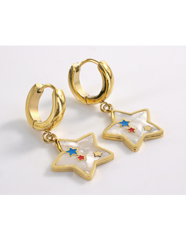 Kolczyki ZŁOTE BOHO ZŁOTE GWIAZDKI STAL...
