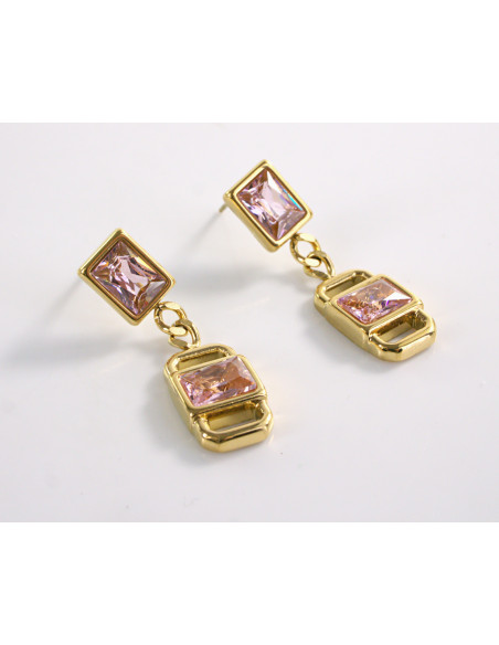 Kolczyki ZŁOTE Z RÓZOWYMI KRYSZTAŁKAMI STAL CHIRURGICZNA LOLITA AKCESORIA
