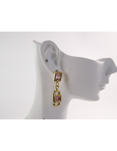 Kolczyki ZŁOTE Z RÓZOWYMI KRYSZTAŁKAMI STAL...