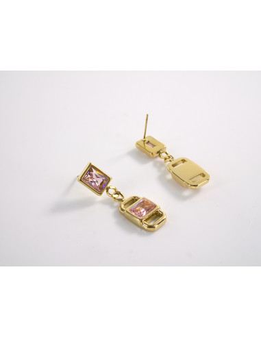 Kolczyki ZŁOTE Z RÓZOWYMI KRYSZTAŁKAMI STAL...