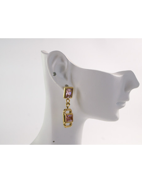 Kolczyki ZŁOTE Z RÓZOWYMI KRYSZTAŁKAMI STAL CHIRURGICZNA LOLITA AKCESORIA