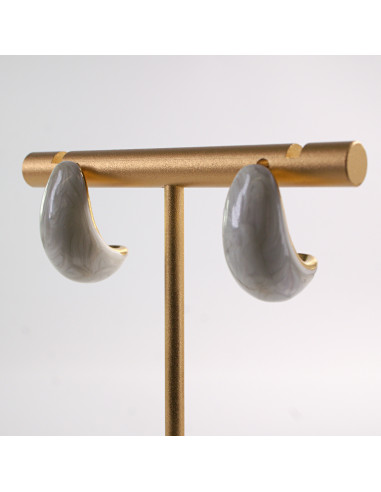 Kolczyki BIAŁE ŁEZKI ROGALE   STAL CHIRURGICZNA...