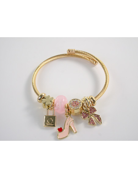BRANSOLETKA CHARMS Z ZAWIESZKAMI KOKARDKA ZŁOTA BOHO  LOLITA AKCESORIA