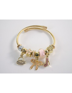 BRANSOLETKA CHARMS Z ZAWIESZKAMI KOKARDKA ZŁOTA BOHO...