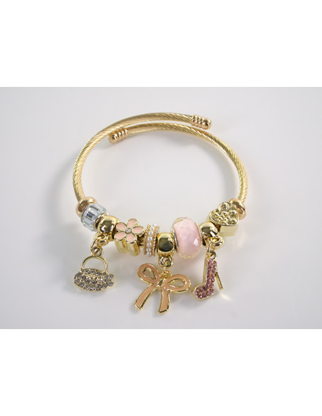 BRANSOLETKA CHARMS Z ZAWIESZKAMI KOKARDKA ZŁOTA BOHO  LOLITA AKCESORIA