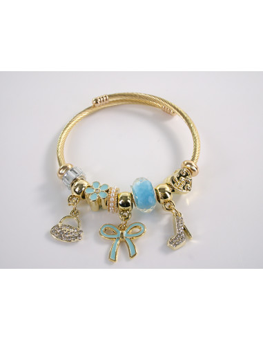 BRANSOLETKA CHARMS Z ZAWIESZKAMI KOKARDKA ZŁOTA...