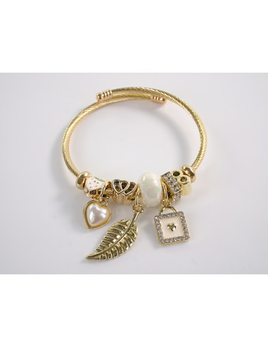 BRANSOLETKA CHARMS Z ZAWIESZKAMI SERCE LISTEK...