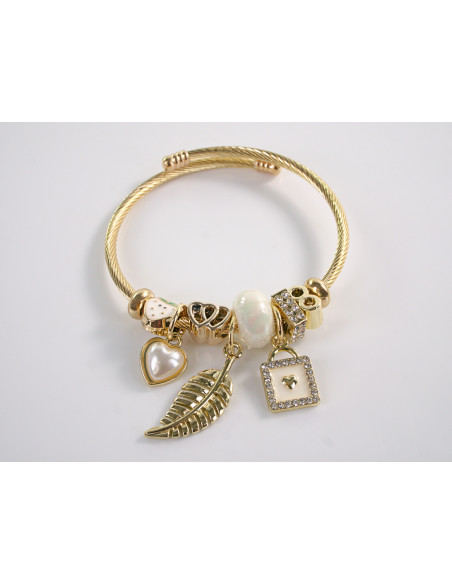 BRANSOLETKA CHARMS Z ZAWIESZKAMI SERCE LISTEK  ZŁOTA BOHO  LOLITA AKCESORIA