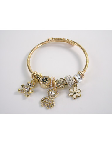 BRANSOLETKA CHARMS Z ZAWIESZKAMI MIŚ ZŁOTA BOHO...